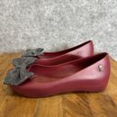 Melissa Women's designer wine red grey felt bow slip on rubber shoes US2/EUR33/1