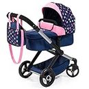 Bayer Design - Dolls Pram Xeo Dark Blue Pink Star - Baby Doll Stroller for Dolls with Bag, Adjustable, Reversible Handle, Foldable - Dolls Up to 18” - Age 3+ - 17016AA
