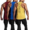 ATHLIO 3 Pack Men's Dry Fit Muscle Workout Tank Tops, Y-Back Bodybuilding Gym Shirts, Athletic Fitness Tank Top CTN03-WBY Large
