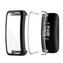 HEYUS [2 Pack] Protective Case for Fitbit Inspire 3 / Inspire 2, Full Body Screen Protector Case TPU All-Around Protective Ultra Clear Slim Soft Full Cover for Fitbit Inspire 3 2 (Black+Clear)