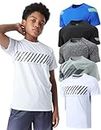 5 Pack Boys Athletic Shirts, Youth Activewear Dry Fit Tshirts for Kids, Short Sleeve Tees, Bulk Athletic Performance Clothing (Set 3, Large)