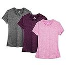 icyzone Women‘s Workout Running T-Shirt Activewear Yoga Gym Short Sleeve Tops Sports tee 3-Pack (XS, Charcoal/Red Bud/Pink)