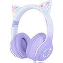 Usoun Kids Wireless Headphones,LED Light Up Wireless Foldable Headphones Over Ear with MIC,Stereo Sound,TF Card,Childrens Headset for Boys Girls Adults,School Study Home (Purple)