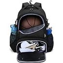 DSLEAF Basketball Backpack with Ball Holder, Soccer Bag for Basketball, Volleyball with Shoe Compartment & Laptop Sleeve for Travel, School Team