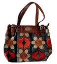 FOSSIL Key Per Canvas Coated  Laptop Bag Zip Floral Bouquet Leather Trim Design
