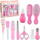 10 Pcs Baby Grooming Baby Healthcare Kit Newborn Baby Care Accessories Baby Health Care Set Baby Nail Clipper Scissors Hair Comb Brush Nose Cleaner Safety for Toddler Infant Nursing Grooming (Pink)