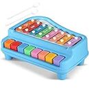 GoldiMec 2 in 1 Baby Piano Xylophone Toy for Toddlers 1-3 Years Old, 8 Multicolored Key Keyboard Xylophone Piano, Preschool Educational Musical Learning Instruments Toy for Baby Kids Girls Boys