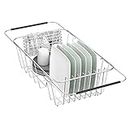 Small Dish Drying Rack in der Spüle einstellbar 14,96 "bis 20,59", erweiterbar 304 Edelstahl Metall Abtropffläche Rack Veranstalter mit Edelstahl Utensilienhalter über Spüle Counter (für 1-2 Personen)