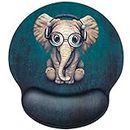 EFISH Ergonomic Mouse Pad with with Memory Foam Rest,Personality Cute Green Patterned Earphone Music Elephant,Pain Relief Comfort Pad,with Non-Slip Rubber Base,Suitable for Computer,Office,Home
