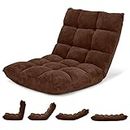 Giantex Gaming Chair Floor with 14 Adjustable Position, Back Support, Video Gaming Folding Sofa Chair, Padded Sleeper Bed, Couch Recliner, Floor Chair for Meditation, Floor Gaming Chair, Brown