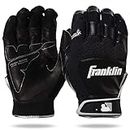 Franklin Sports MLB Baseball Batting Gloves - Shok-Sorb X Batting Gloves for Baseball + Softball - Adult + Youth Padded Non-Sting Batting Glove Pairs - Black/Black - Adult Large