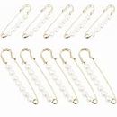10 Pcs Safety Pins Fashion Safety Pins with Pearl Large Faux Pearl Safety Pins Vintage Brooches Safety Pins Sweater Shawl Clip for Cardigans Pants Clothes Shirt