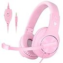 BUTFULAKE Stereo Gaming Headset for PS4, Xbox One, Nintendo Switch, Adjustable Earmuffs and Over-All Noise Isolation, Lightweight 3.5mm Wired Volume Control with Mic for Laptop PC (Pink)