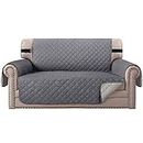 BellaHills Water Repellent Sofa Covers 2 Seater Sofa Protectors from Pets Reversible Loveseat Couch Covers Non-Slip Furniture Slipcovers with Elastic Straps for Pets Kids (Loveseat, Grey/Beige)