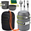 8Pcs Camping Cookware Mess Kit with Pot fork Mesh Bag for Outdoor Camping Picnic
