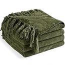 LONG CREATE Chenille Throw Blanket for Couch 50"X 60", Soft Cozy Throw Blanket with Fringe Tassel for Bed Sofa Chair, Lightweight Knitted Decorative Farmhouse Boho Throw Blanket for Gift, Olive Green