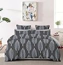 Leaf Print Bedding Set, Queen/King Size, Cotton Bedsheet with 2 Pillowcases. Gray, White. Cotton Rich 240 TC Collections Soft Breathable Wrinklefree for Bedroom, Party,Daily use, Gifting