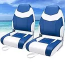 Dreizack High Back Boat Seat,Folding Boat Seat,2 Pack,deluxe,universal size,mounting screws included (Blue White)
