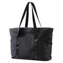 BAGSMART Women Tote Bag Large Shoulder Bag Top Handle Handbag with Yoga Mat Buckle for Gym, Work,Travel, Black, Large