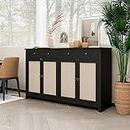QEIUZON Sideboard Buffet Cabinet, Storage Accent Cabinet with Drawers and Adjustable Shelf for Hallway, Entryway, Kitchen or Living Room(Black)