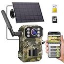 Cellular Trail Cameras 4G LTE, SIM & SD Card Included, Solar Game Camera with 4K Live View, Multiplayer Sharing, HD Night Vision, Motion Activated, Playback, IP66 Waterproof for Wildlife Monitoring
