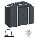 Outsunny 8' x 4' Outdoor Storage Shed, Galvanized Garden Shed with Adjustable Shelves, Double Sliding Doors and Vents, Waterproof Tool Shed for Yard, Lawn, Patio, Dark Grey