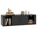 Giantex Wall Mounted Storage Cabinet 2 Cube Floating Media Hanging Desk W/2 Doors and 2 Open Shelves, Home Office Furniture for Kitchen, Bathroom, Living Room Floating Console Hutch (Black)