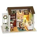 TuKIIE DIY Miniature Dollhouse Kit, 1:24 Scale Wooden Mini Doll House Accessories with Furniture for Kids Teens Adults(Happy Times)