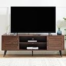 JYED DECOR Mid Century Wooden TV Stand Entertainment Console with Open Shelving and 2 Cabinets for Televisions up to 65 Inches(Dark Walnut)