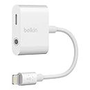 Belkin Audio + Charge Rockstar (adaptador auxiliar para iPhone/adaptador de carga para iPhone), color blanco