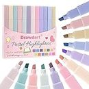 Drawdart Highlighters- 12pcs Assorted Colors with Chisel Tip, No Bleed Pastel and Aesthetic Highlighter for Bible Study, Journaling, Planner- Cute Highlighters for School and Office Supplies