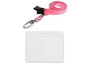 Badge ID Card Pass Holder Plastic Pocket Wallet & Lanyard Neck Strap with Metal Clip and Safety Breakaway Pink (Pack of 1) by ID Card It