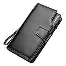 INKMILAN Daily Use Boss Wallet Double Flap Money Hand Purse for Men, Long Bi-Fold Zipper Wallet Cell Phone Holder, Wallet, Coin, Clutch Purse for Travel Business (Black)