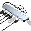 Multi-Functional 7-in-1 USB C Hub Adapter, Enhanced Connectivity for Laptops, Tablets, and More with Dual USB-C, USB 3.0, Quad USB 2.0 Ports Ideal for PS5, PS4, Notebook PC and Peripheral Devices