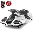 Voltz Toys Brushless 24V Go Kart for Kids - ThunderDrift High-Performance Outdoor Racer Drifter with MP3 Player, Bluetooth, and Variable Speed Throttle for Boys and Girls with Bonus Protective Gears (White)