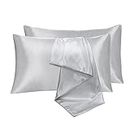 LINENOVA Satin Silk Pillowcases for Hair and Skin, Pillow Cases Queen Size Set of 2 Pack, Super Soft Pillow Cover Wrinkle Resistant with Envelope Closure-51x76cm-Silver Grey