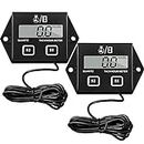 2 Pieces Digital Hour Meter Tachometer Inductive Hour Meter Replaceable Battery Waterproof Tachometer for Lawn Mower Tractor Generator Snowmobile Chainsaw Motorcycle, 2 Stroke, 4 Stroke Small Engine
