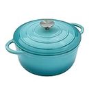 4.5 QT Enameled Cast Iron Dutch Oven with Lid Round Dutch Oven Big Dual Handles Classic Round Pot for Home Baking, Cooking, Aqua