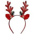 Christmas Deer Antlers Headband,Sequined Christmas Reindeer Antler Headbands with Ears - Antlers Plush Ears Bell Head Buckle Christmas Headband Christmas Ornament for Kids Women