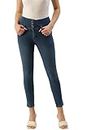 TWIN BIRDS Stretchable Kansas 40 High Waist Skinny Fit Dark Blue Coloured Denim Jeans for Women with Front & Back Pockets-(M)