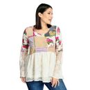 Indigo Thread Co. Patchwork Woven & Embroidered Bell Sleeve Top Women's Large