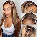 Ombre Highlight Lace Front Wigs Human Hair MSGEM Brazilian Straight 13x6 T Part Lace Front Wigs for Black Women 22 inch 4/27 HD Lace Front Wigs Pre Plucked with Baby Hair 150% Density
