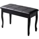 Black Solid Wood PU Leather Upholstered Piano Double Bench W/Storage Compartment