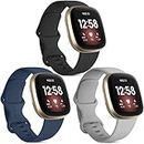 [3 Pack] Strap Compatible for Fitbit Versa 3 Strap/Fitbit Sense Strap, Soft Silicone Replacement Strap for Fitbit Versa 3 / Fitbit Sense Smart Watch (Black/Grey/Navy blue, Small)