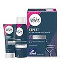 Veet Expert Kit de Depilación para Zonas Íntimas del Cuerpo, Crema Depilatoria Mujer 50 ml y Espuma Multi-Beneficios 50 ml