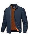 TBMPOY Men's Quilted Bomber Jackets Casual Winter Windbreakers Jacket for Men Fall Padded Full Zip Windproof Work Coats Navy L