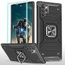 YmhxcY Compatible with Galaxy Note 10 Plus Case with 3D Curved Screen Protector,Armor Grade Cases with Rotating Holder Non-Slip Hybrid Case For Samsung Galaxy Note 10+ Plus KK Black