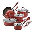 Rachael Ray 16339 Cucina Hard Porcelain Enamel Nonstick Cookware Set, 12-Piece, Cranberry Red