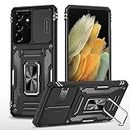Turtle® Defender Bumper Case for Samsung Galaxy S21 Ultra Back Cover with Stand Pouch Hybrid Double Protection - Black