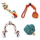 Foodie Puppies Dog Rope Combo of 4 Chewing Teething Fetching Durable Toys for Puppies and Small to Medium Size Dogs (2Knot + 3Knot + Ball + 2knotBall) (Color May Vary)